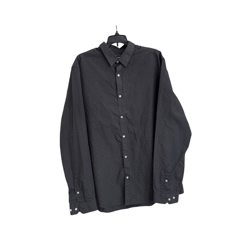 H&M Easy Iron Gray Polka Dot Button Down Casual Dress Shirt Size Men's XL